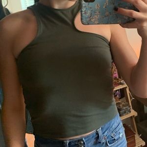 olive green, asymmetrical crop top